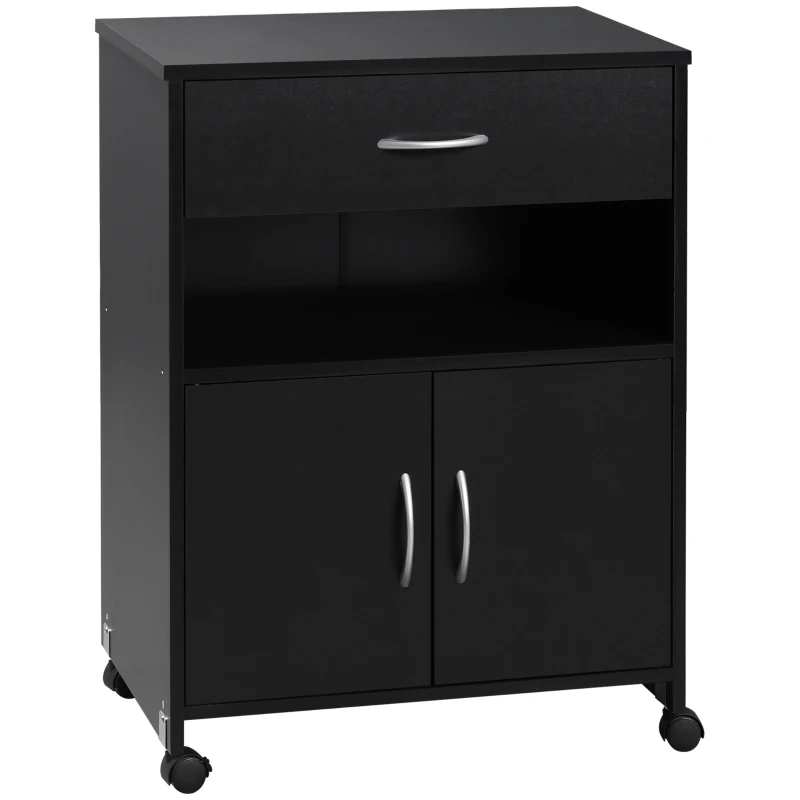 Vinsetto Armario para Impresora con Ruedas Cajón 2 Puertas y Estante para Salón Oficina Estudio 60x39x80 cm Negro