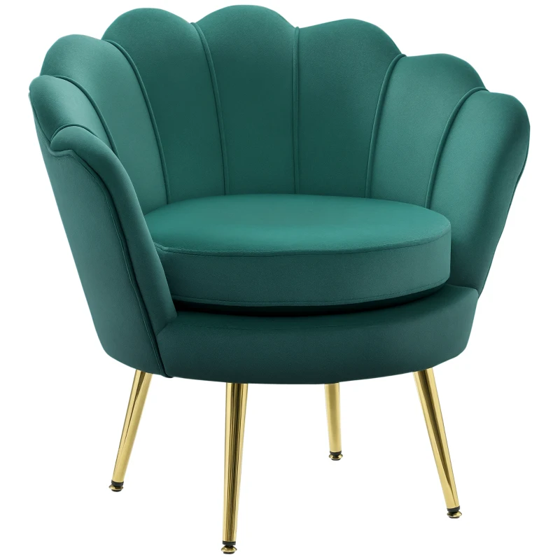 HOMCOM Poltrona a Conchiglia, Poltroncina Vintage, Poltroncina da Camera e Salotto, Design Elegante, con Schienale Alto, 76x67x74cm, Verde Scuro