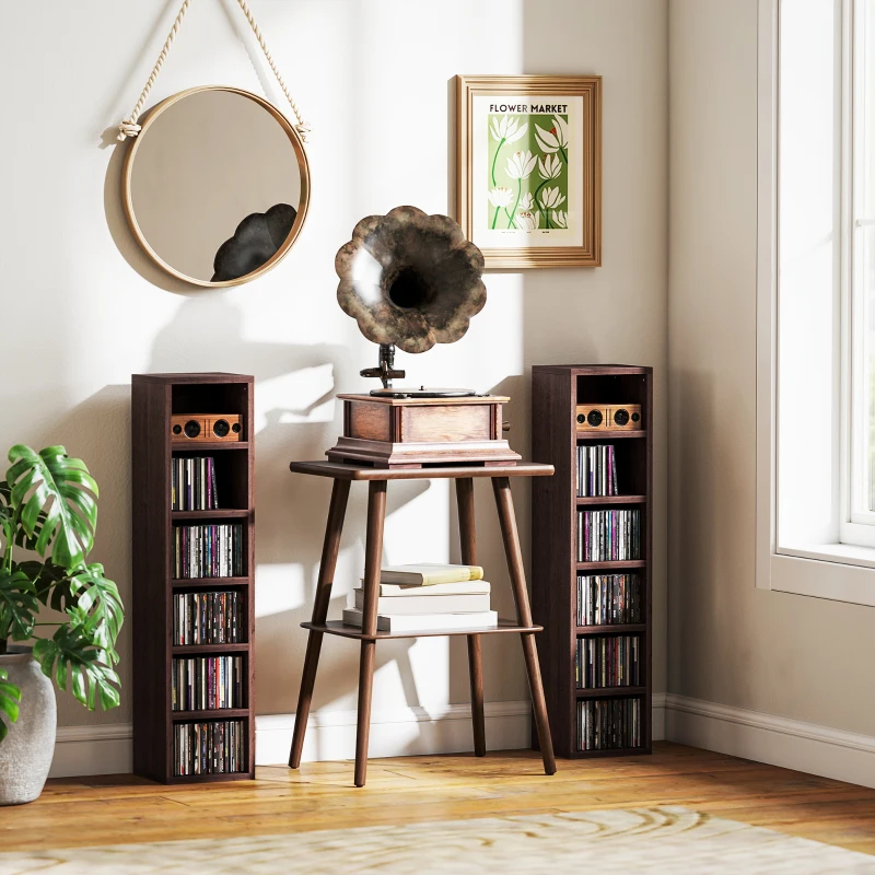 HOMCOM Set von 2 CD-DVD-Speicherschränken mit 12 Fächern 21 x 19,2 x 88,3 cm Kapazität 160 CDs braun