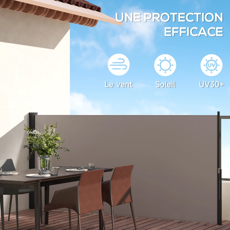 Outsunny Store latéral Brise-Vue paravent rétractable dim. 3L x 1,40H m alu. Polyester Anti-UV Haute densité 180 g/m² Gris