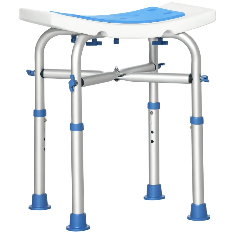HOMCOM Height Adjustable Shower Chair for Elderly, Shower Stool with Padded Seat, Built-in Handle and Non-slip Suction Foot Pads, Blue