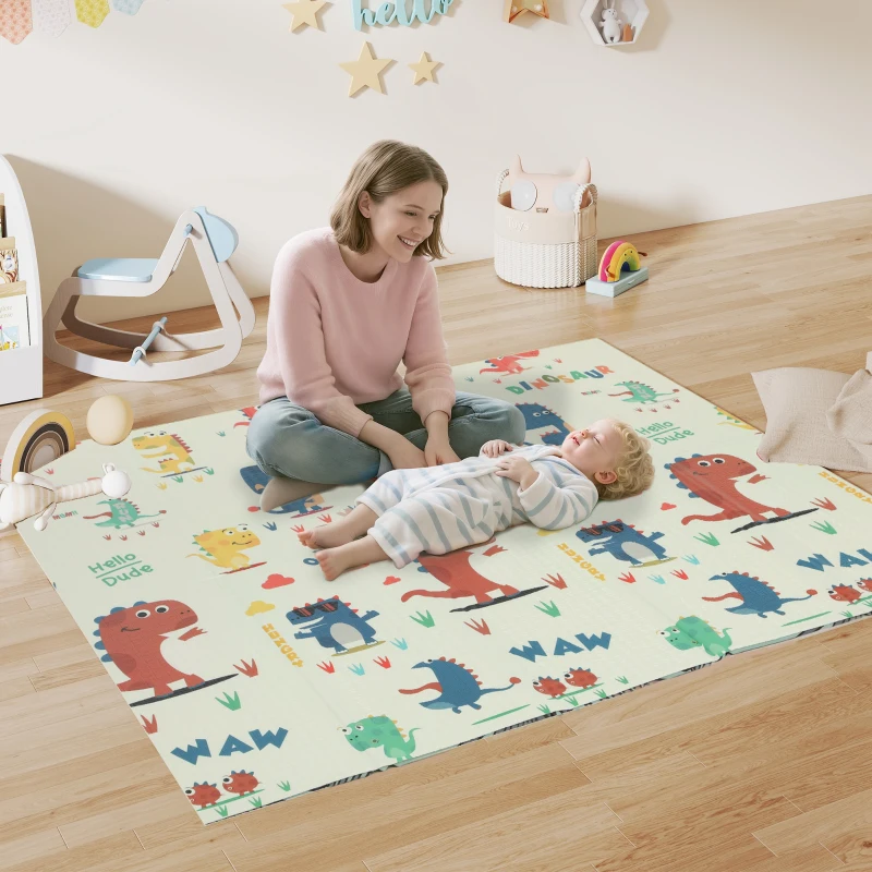 AIYAPLAY Tapis de Jeu pour Bébé 196 x 176 x 1,5 cm Pliable Tapis de Rampement à Double Face Multicolore