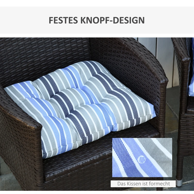 Outsunny 2er-Set Sitzkissen Stuhlkissen Sitzauflage Gartenstuhlkissen leicht zu reinigen Blau gestreift 50L x 45B x 8T cm