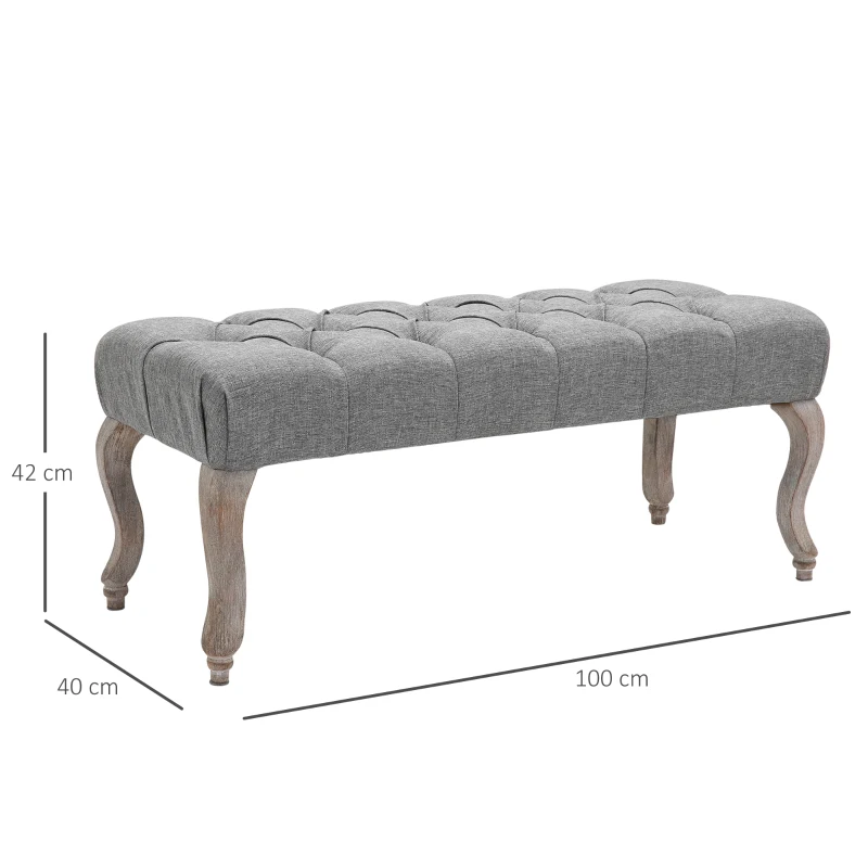 HOMCOM Upholstered Bench, Accent Window Seat, Tufted Bed End of Bench with Linen Fabric for Living Room, Bedroom, Hallway, Grey