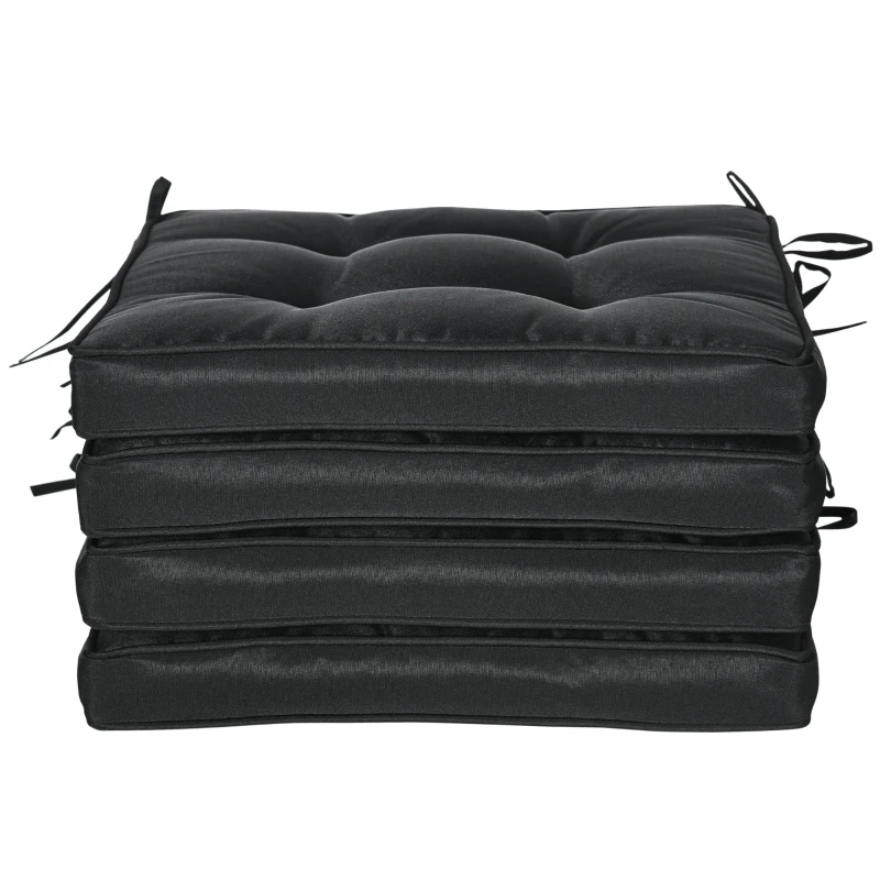 Outsunny Set of 4 Garden Seat Cushion with Ties, 42 x 42cm Replacement Dining Chair Seat Pad, Black