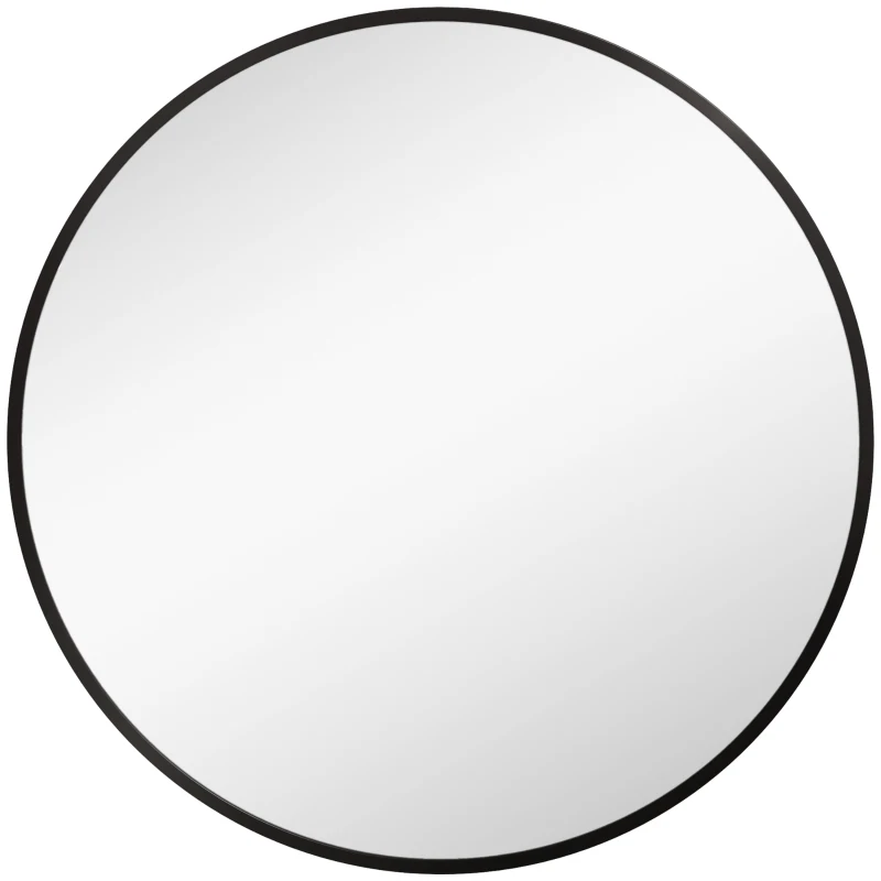 HOMCOM 70cm Aluminium Frame Round Bathroom Mirror - Black