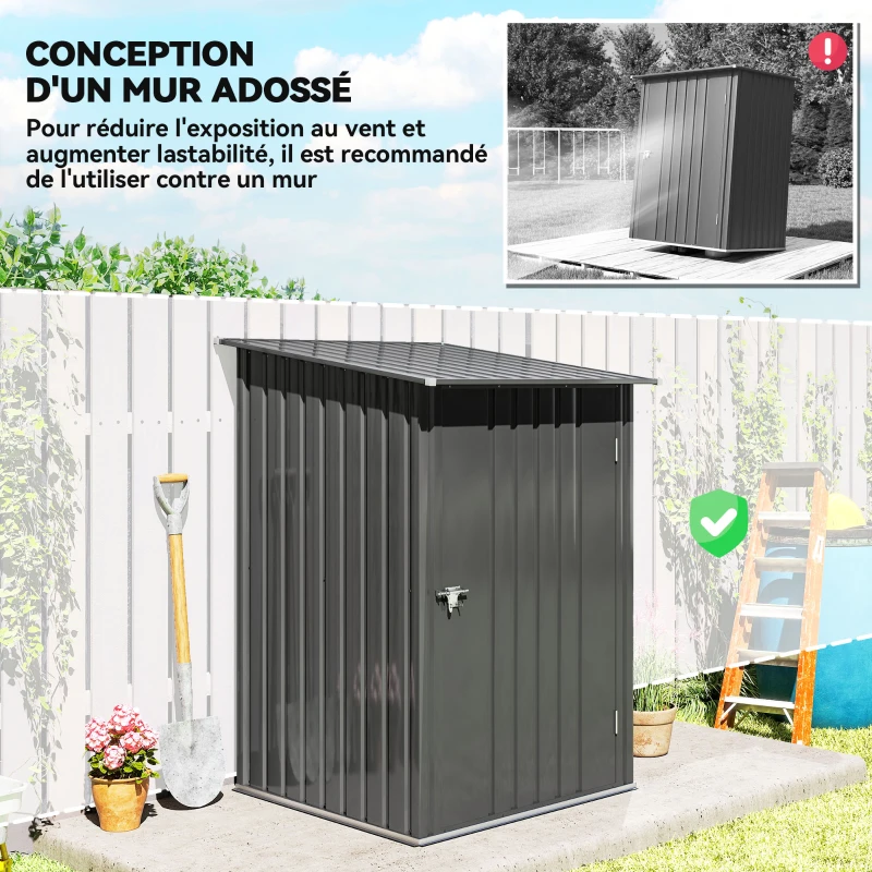 Outsunny Abri de Jardin 1m² - Remise pour Outils - cabanon Porte verrouillable - dim. 1L x 1,03l x 1,6H m - tôle d'acier ondulée Anthracite