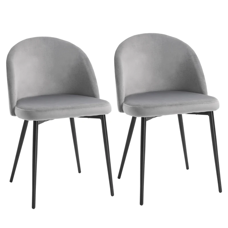 HOMCOM Lot de 2 chaises salle à manger chaise de cuisine scandinave chaise en velours rembourrée avec pieds effilés en métal, pour salon, salle à manger, gris