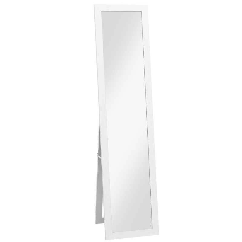 HOMCOM Espejo de Cuerpo Entero 37x157 cm Espejo de Pie Espejo de Pared Forma Rectangular con Marco de Madera Blanco