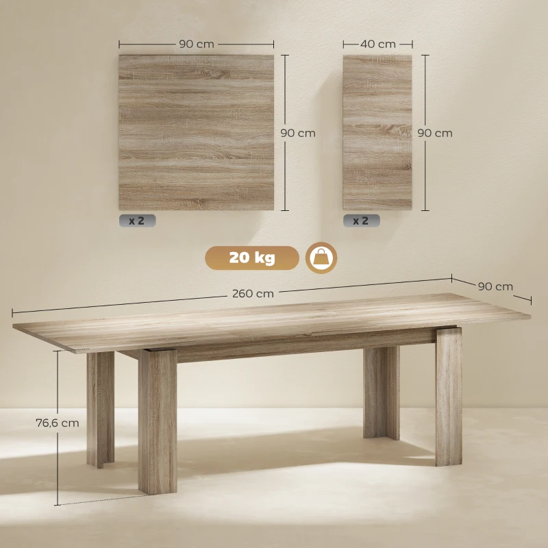 HOMCOM Ausziehbarer Esstisch, von 180 auf 260 cm erweiterbar, für 6-10 Personen, Holz