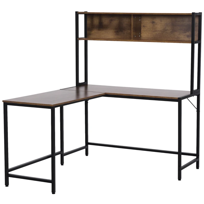 HOMCOM Computertisch, L-förmiger Eckschreibtisch, Schreibtisch, Bürotisch, Gamingtisch, PC-Tisch, Spanplatte+Metall, Natur+Schwarz, 140 x 125 x 149 cm