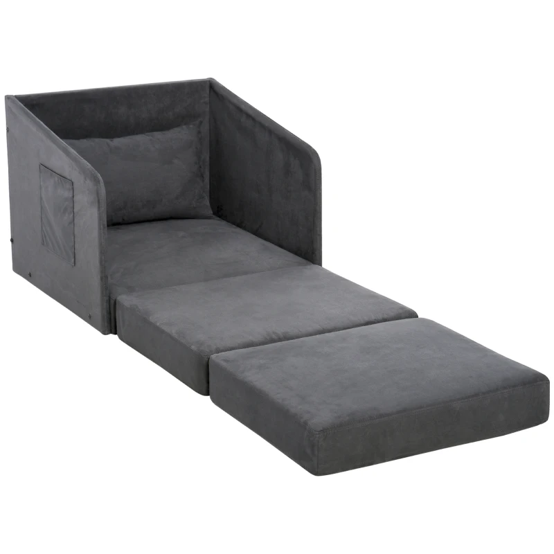 HOMCOM Single Sofa Bed Fabric Armchair Bed Soft Floor Sleeper Lounger Futon Couch with Pillow and Pocket Grey