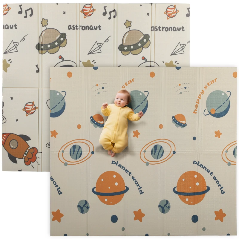 AIYAPLAY Tappeto per Bambini 0-6 Anni a Tema Spazio con Superficie Impermeabile in XPE Multicolore, 196x176x1.5 cm