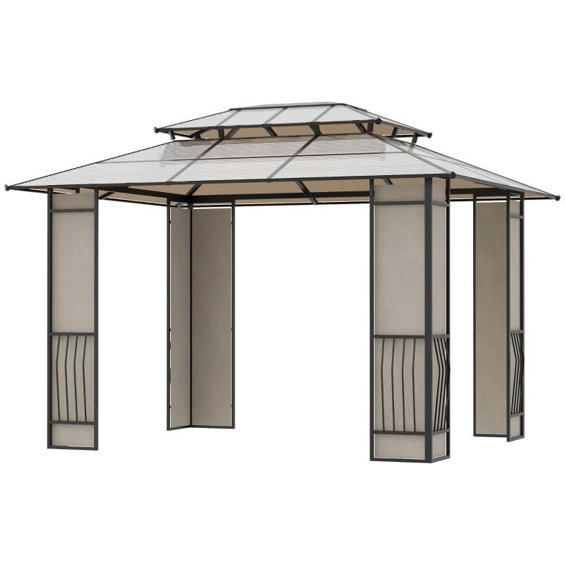 Outsunny Pérgola de Jardim 3,6x3m Pérgola de Exterior com Cobertura de Policarbonato e Estrutura de Aço Alumínio Proteção Solar para Festas Eventos Marrom