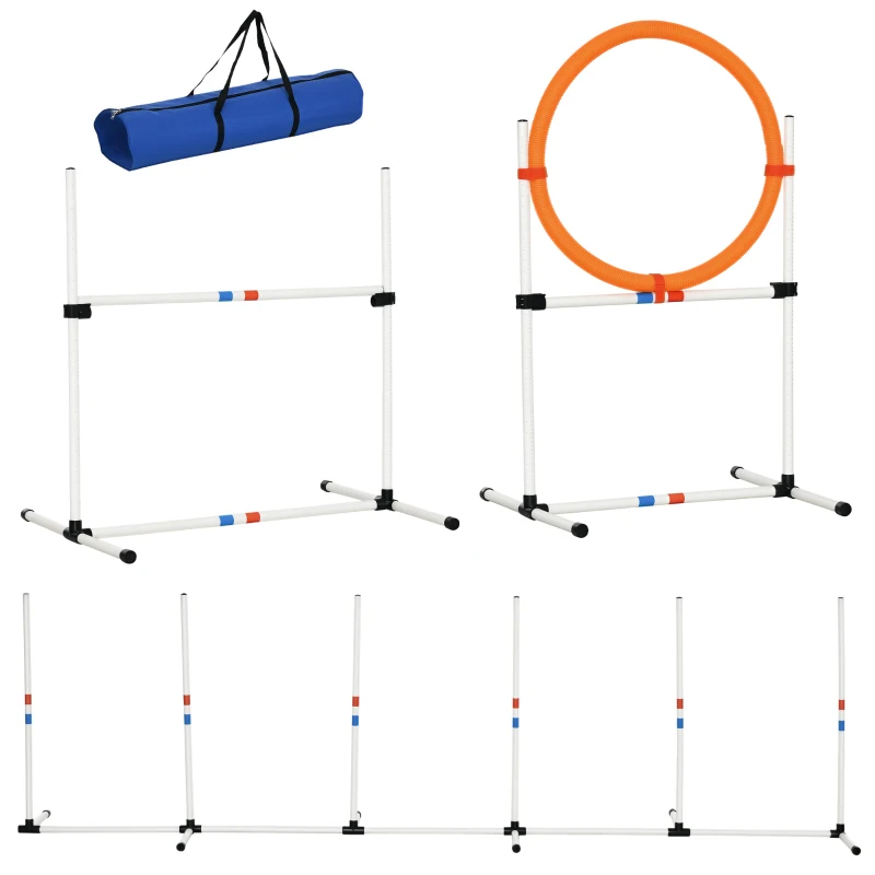 PawHut 3-tlg. Hunde Agility Set Training für Haustiere Hundetrainigsset Inklusive Tasche Leicht zu tragen Kunststoff Weiß+Gelb