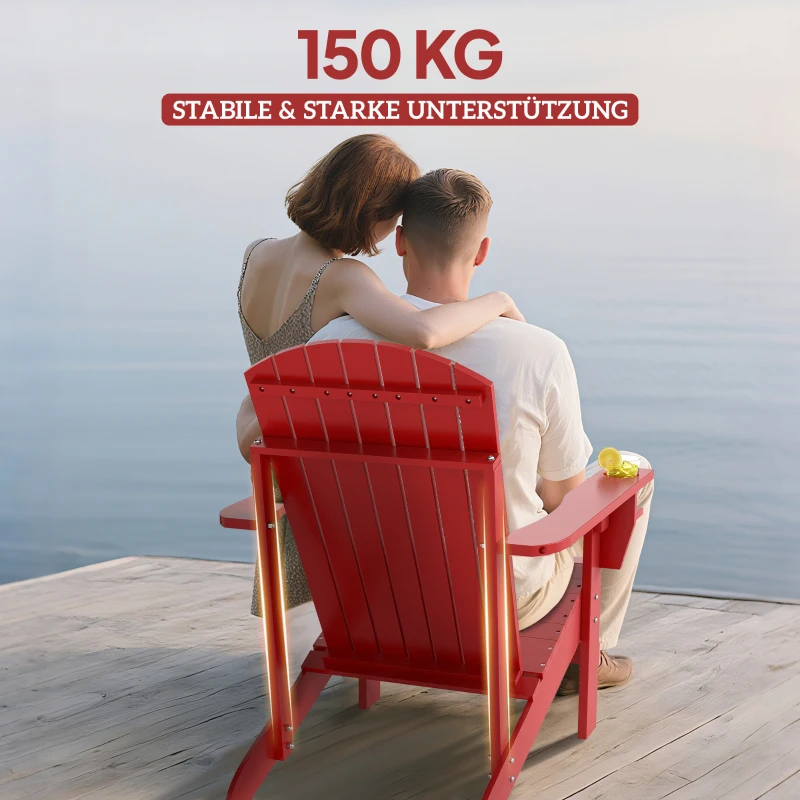 Outsunny Andirondack Gartenstuhl Gartensessel Outdoor-Sessel, 72 cm x 97 cm x 92 cm, Rot