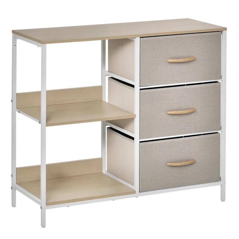 HOMCOM Commode meuble de rangement avec 3 tiroirs en tissu amovibles, 2 étagères et 1 grand plateau 80 x 29 x 71 cm beige