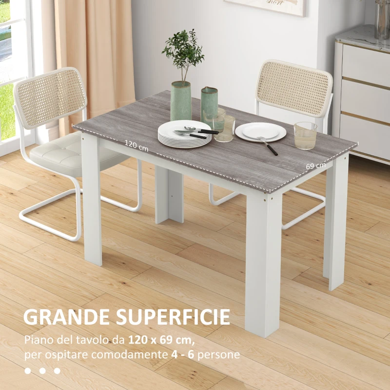 HOMCOM Tavolo da Pranzo Moderno in Legno per 4-6 Persone, 120x69x75cm, Grigio e Bianco