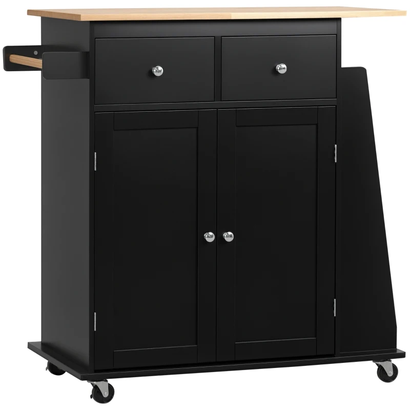 HOMCOM Insulă de Bucătărie cu Dulăpior, 2 Sertare și Suport pentru Condimente cu 3 Rafturi, 89x45x89,5 cm, Negru