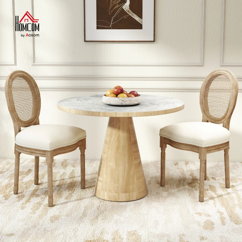 HOMCOM Conjunto de 2 Sillas de Comedor - Silla de Salón medallón de Estilo Luis XVI - Madera Maciza esculpida patinada