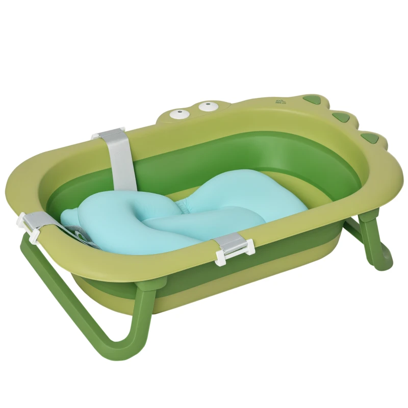 HOMCOM Vaschetta Bagnetto Pieghevole per Bambini 0-3 Anni con Cuscino Regolabile Azzurro e Piedini Antiscivolo, 80x53.9x20.8cm Verde