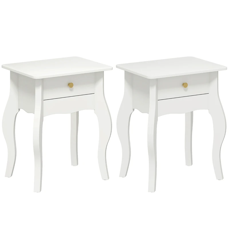 HOMCOM Lot de 2 tables d'appoint, bout de canapé avec pieds courbés, table basse pour salon, chambre, 45 x 35 x 55 cm, blanc