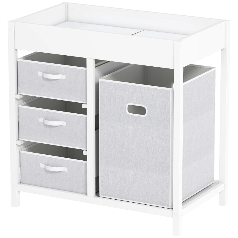 AIYAPLAY Baby Changing Unit with 4 Storage Drawers, Mat for Bedroom Nursery, 84 x 84.5 cm, White