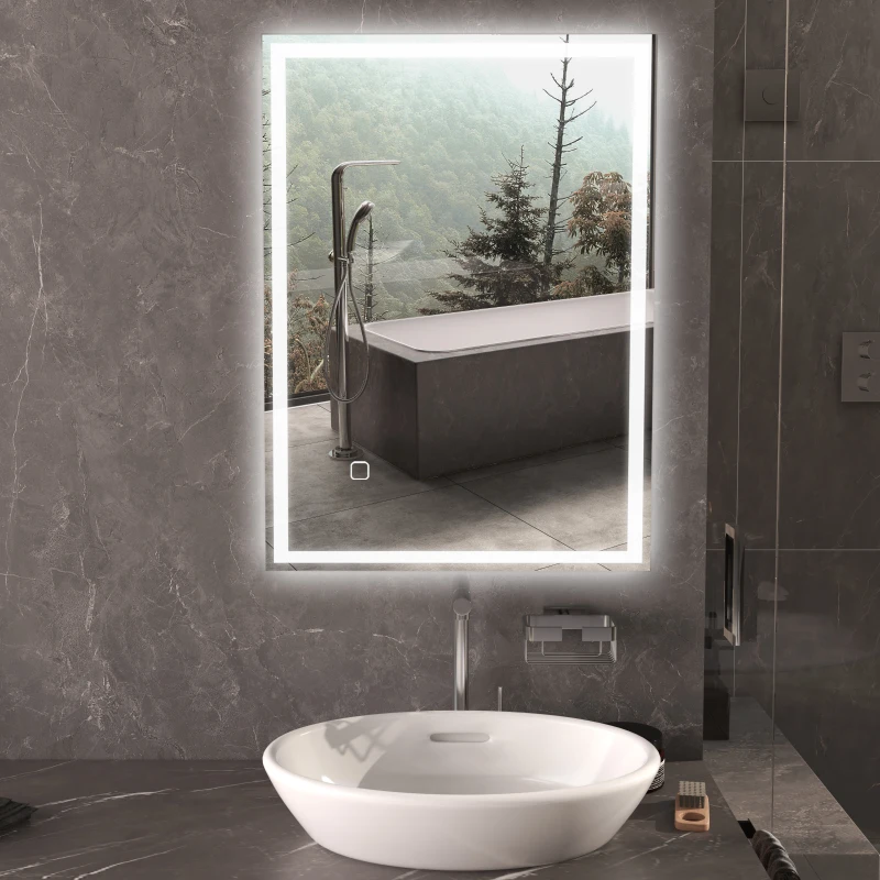 HOMCOM 70 x 50cm LED Bathroom Mirror with Lights, Dimmable Makeup Mirror, Vanity Mirror with 3 Colour, Smart Touch, Anti-Fog