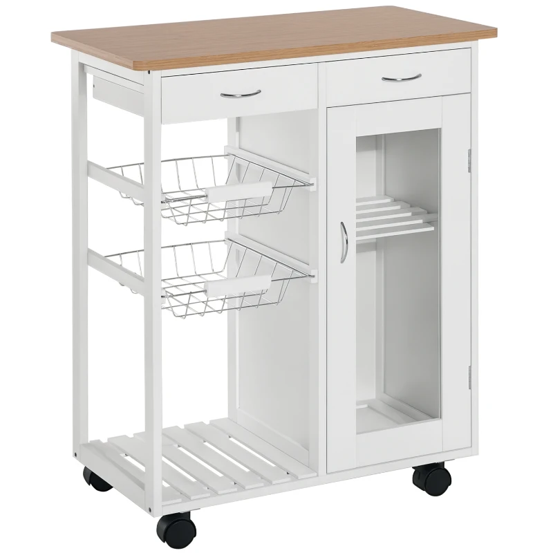 HOMCOM Carro de Cocina Multiusos Carrito Auxiliar con Ruedas para Dormitorio con Estantes Cestas Cajones 70x37x85cm Madera