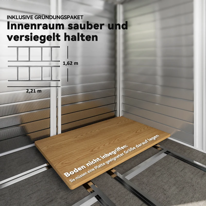 Outsunny Geräteschuppen aus Metall, wetterfest & rostfrei, abschließbar, 2,40 x 2,06 x 1,98 m, Teak(m-7)