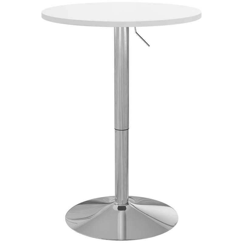 HOMCOM Table de bar ronde table haute cuisine réglable en hauteur 69-91 cm plateau pivotante à 360° blanc et argenté