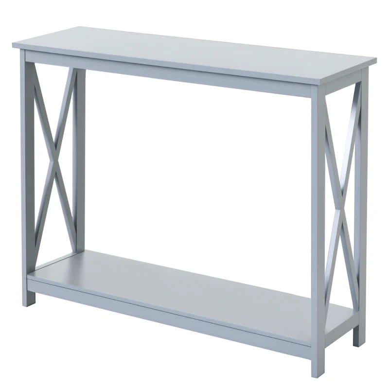 HOMCOM Console Table, Modern Hallway Table with Bottom Storage Shelf and X-frame, Sofa Table for Living Room, Entryway, Grey