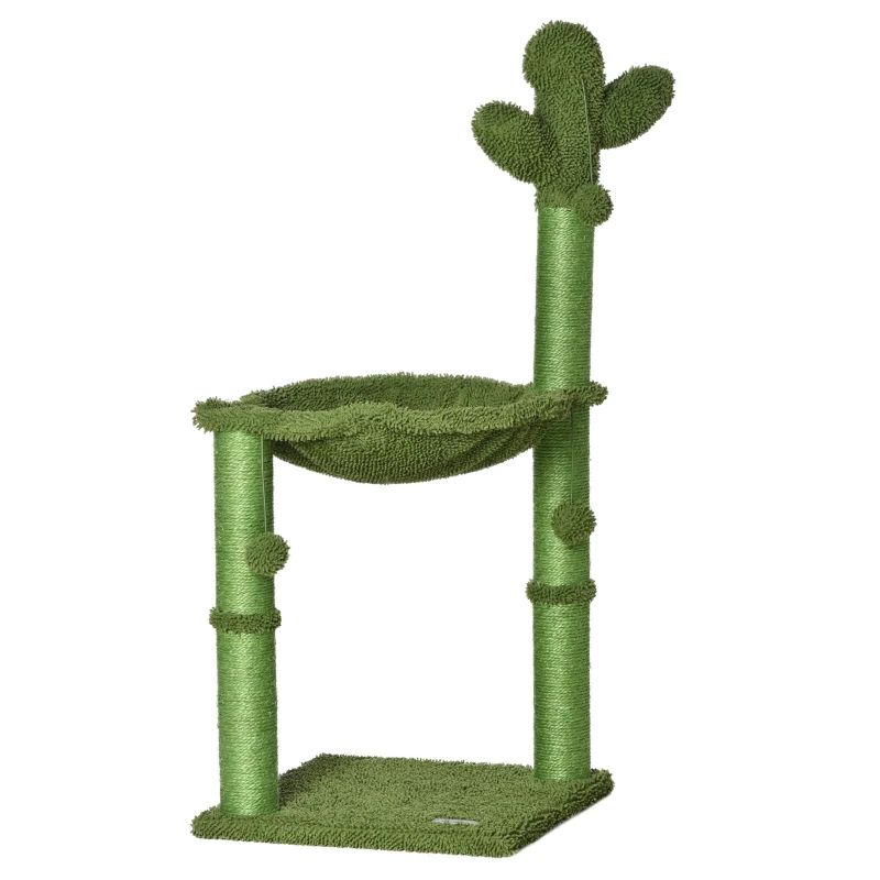 PawHut Arbre à chat griffoir forme cactus en sisal naturel hamac pompon suspendu - 40 x 40 x 96 cm vert