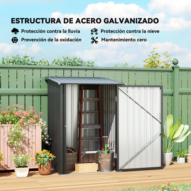 Outsunny Caseta de Jardín Metálica 0,92 m² 100x103x160cm con 1 Puerta y Cerradura para Almacenamiento de Herramientas Gris Oscuro(m-4)