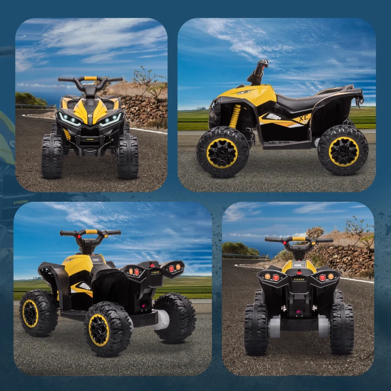 HOMCOM Quad électrique enfant 12 V, voiture électrique enfants 2 moteurs 2 vitesses 3-6 km/h, phares LED, klaxon, pour enfant de 3 à 5 ans, poignée et selle ergonomique, jaune(m-9)