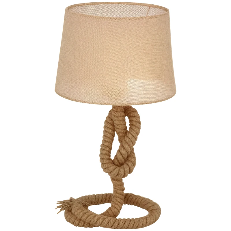 HOMCOM Nautical Style Table Lamp with Fabric Lampshade Metal Frame Power Switch, 48cm Home Desk Lamp Bedroom Living Room Study E27 Base, Beige
