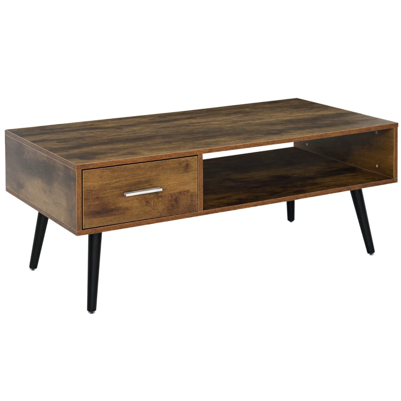 HOMCOM Tavolino da Caffè per Soggiorno in Stile Industriale, Tavolino da Salotto Moderno con 1 Cassetto e 1 Ripiano, 110x55x45cm, Nero e Color Legno