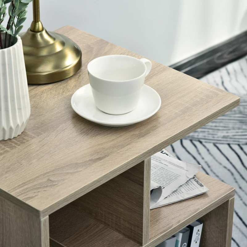 HOMCOM Side Table, 3 Tier End Table with Open Storage Shelves, Living Room Coffee Table Organiser Unit, Oak Colour