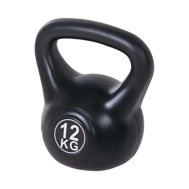 HOMCOM Peso Russo de 12 kg Kettlebell Preenchido de Areia com Punho Largo e Antiderrapante para Trenos em Casa e Ginásio 27x21x31 cm Preto