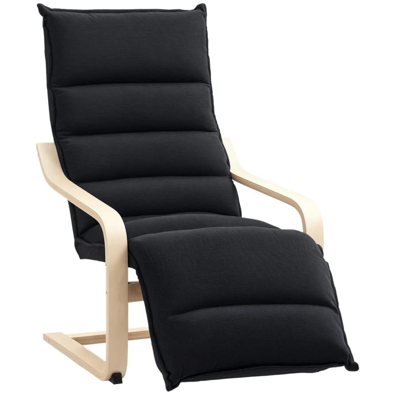 HOMCOM Curved Wooden Accent Chair, with Adjustable Footrest - Black