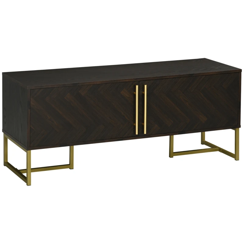 HOMCOM Dulap Suport TV Pana la 55" cu 2 Dulapioare, Mobila de Sufragerie din Lemn cu Picioare Metalice, 120x39x50 cm, Maro si Auriu