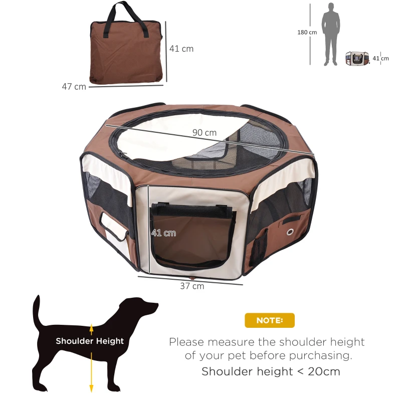 PawHut Fabric Dog Play Pen Puppy Pet Cat Rabbit Pig Guinea Playpen Run, Dia 90 x 41H cm Brown