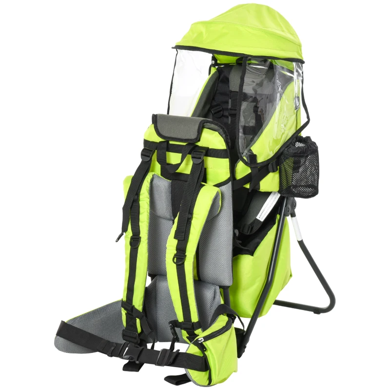 HOMCOM Portador de Bebés con Techo Impermeable Base de Soporte y Múltiples Bolsillos para 6-36 Meses 38x77x87,5 cm Verde Claro