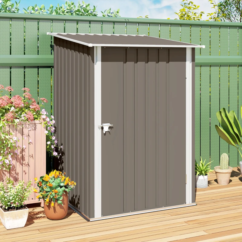 Outsunny Casetta Porta Attrezzi 0.92m² in Acciaio Zincato con Tetto Inclinato e Serratura, 100x103x160 cm, Marrone