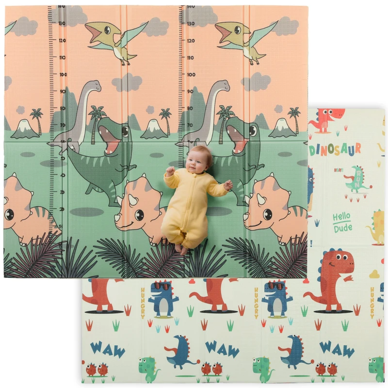 AIYAPLAY Tappeto da gioco per bambini a tema Dinosauri pieghevole, 196x176x1,5 cm, Multicolore