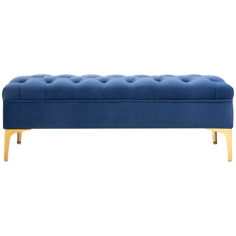 HOMCOM End of Bed Bench, Upholstered Bench Seat, Entryway Shoe Bench with Button Tufted for Bedroom, Blue(m-11)