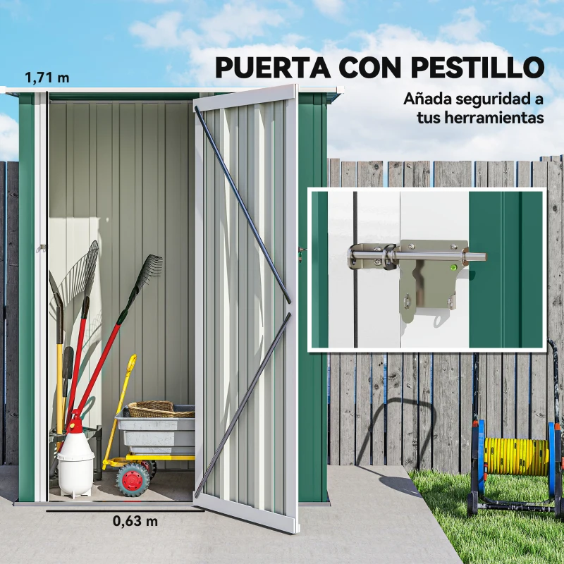 Outsunny Cobertizo Exterior de Metálico con Puerta Cerradura y Orificios de Drenaje para Almacenamiento de Herramientas