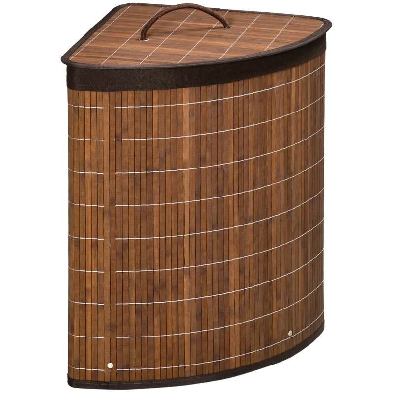 HOMCOM Cesto para Ropa Sucia de Bambú Capacidad de 55L Cesta para la Colada en Forma de Abanico 38x38x57 cm Marrón