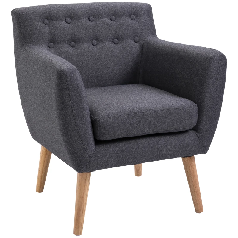 HOMCOM Poltrona de Sala de Estar Poltrona para Dormitório com Apoio para os Braços e Pés de Madeira 68x58,5x76 cm Cinza Escuro