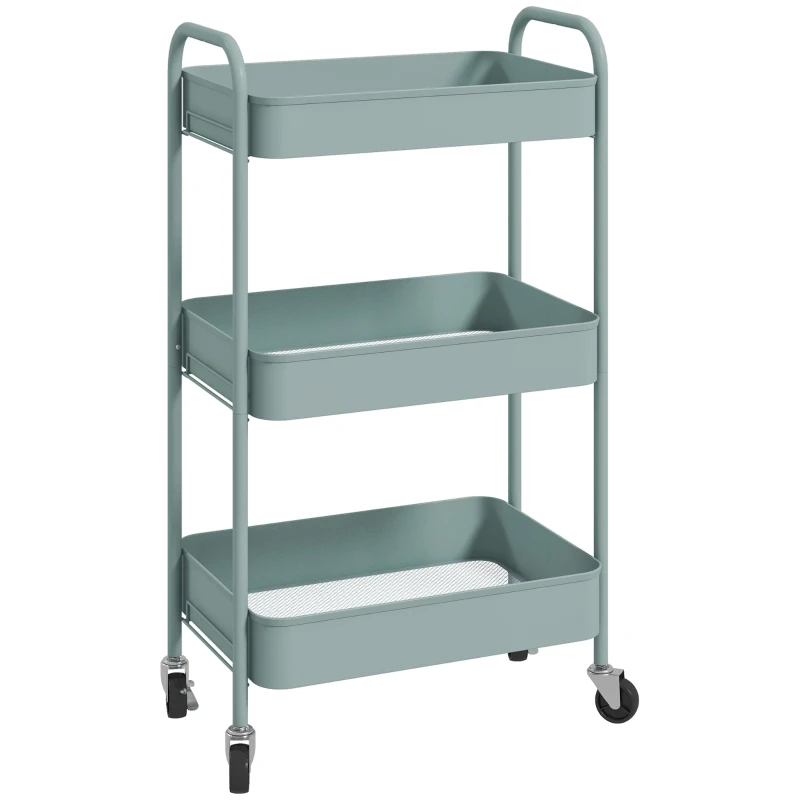 HOMCOM Carrito de Almacenamiento con 3 Cestas y Marco de Acero para Salón Dormitorio Oficina Cocina 45x30,6x79 cm Azul Claro